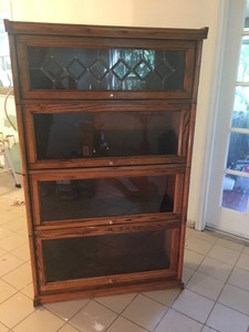 Antique 4 Section Leaded Glass Oak Wood Lawyer Barrister Bookcase