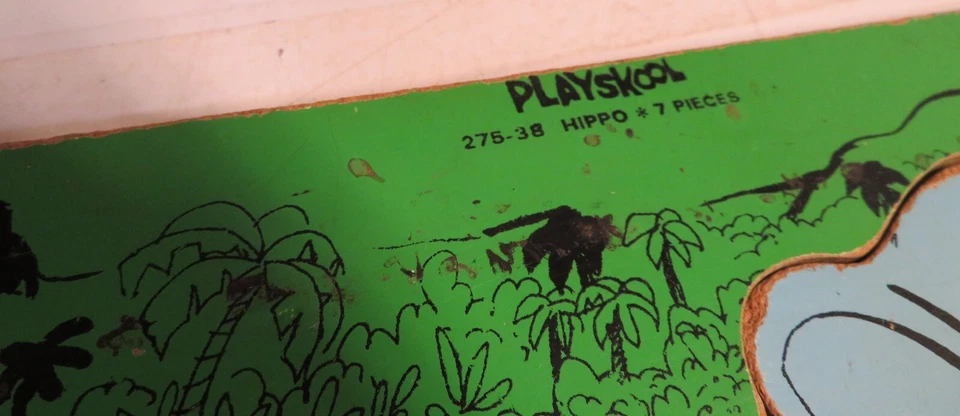 Rompecabezas de hipopótamos PLAYSKOOL de madera vintage #275-38 bandeja de madera verde y azul de 7 piezas Foto 3 de 4