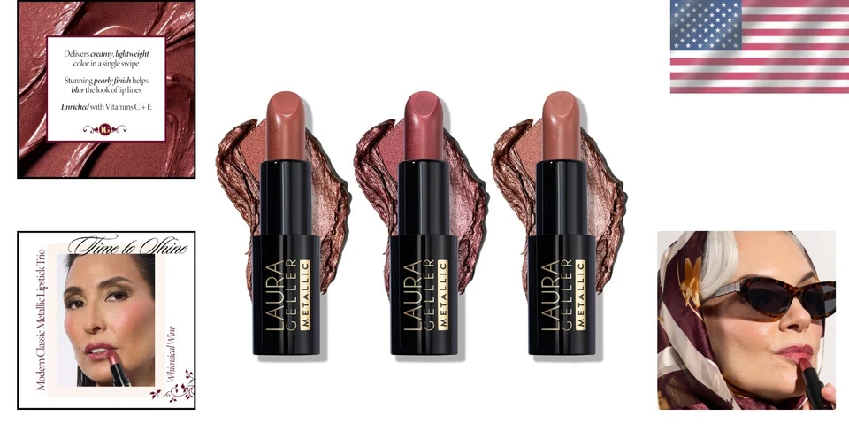Luxurious Metallic Lipstick Trio - Safari Blaze, Whimsical Wine & Nifty Neutral - Image 2 of 4
