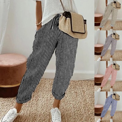 Damen Gestreift Haremshose Sommerhose Baggy Freizeithosen Pumphose Jogginghose