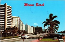 Miami Beach Skyline Beautiful Hotel Collins Avenue Florida Postcard PM WOB Note
