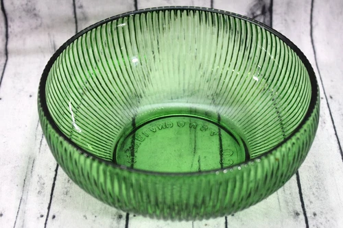 Vintage E.O. Brody Co. Cleveland Ribbed Emerald Green Depression Glass Bowl