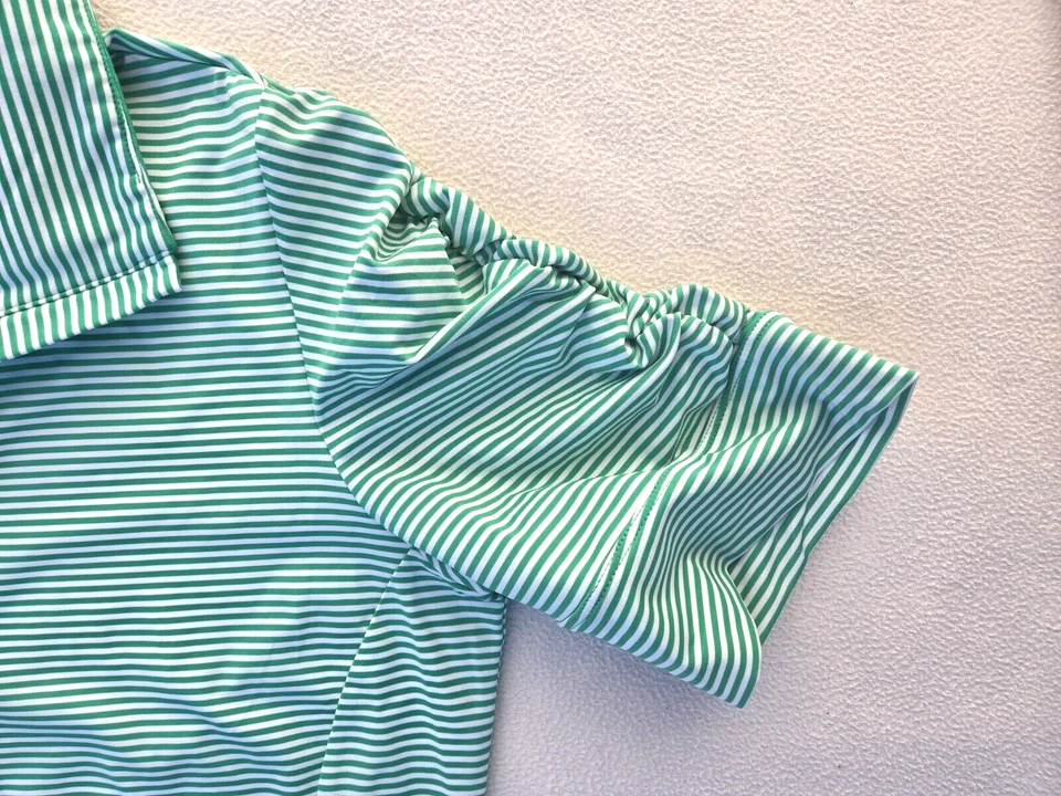 NIKE GOLF Polo Top Small Green Striped Ruched Short Sleeve 1/4 Zip Fitted Shirt - Image 4 of 4