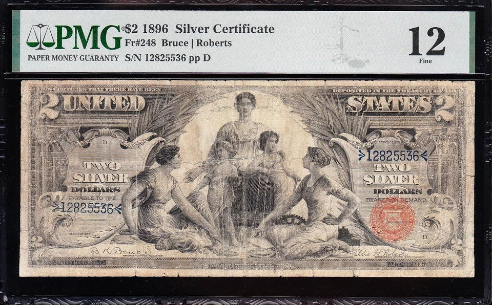 *RARE* 1896 $2 EDUCATIONAL Silver Certificate! PMG 12! FREE SHIPPING! 12825536 - Image 2 of 3