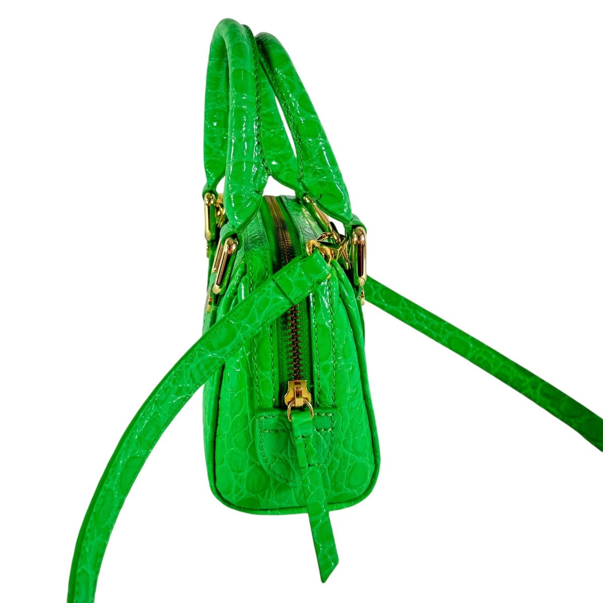 BY FAR Green Leather Croc Embossed Dora Shoulder Bag Made in 