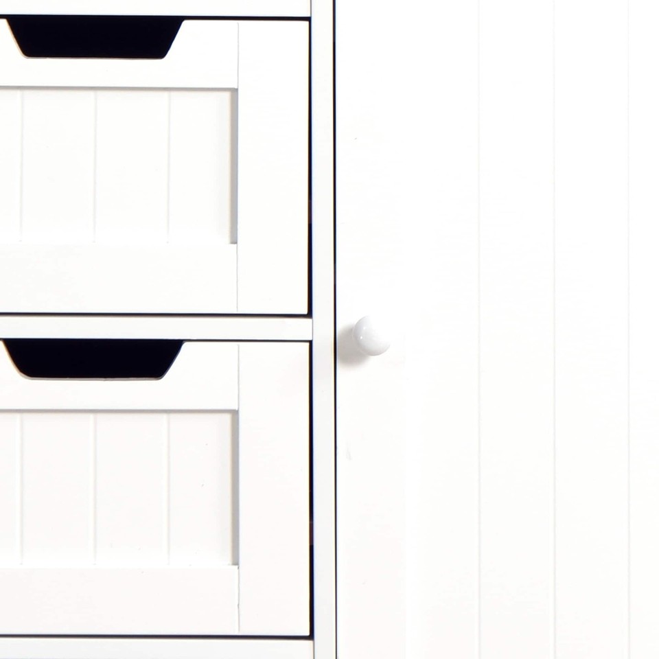 White Bathroom Storage Floor with Adjustable Shelf and