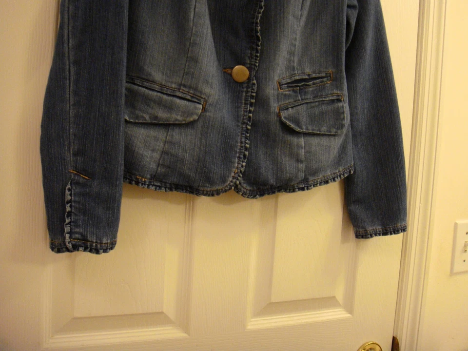 Chaqueta Blazer Para Mujer Desteñida Glory Elastizada Denim Latón Acanalado Botones Talla 6 Foto 4 de 4