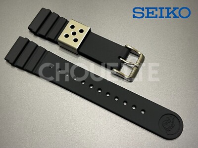 SEIKO Solar Hybrid ''ARNIE'' SNJ025/SNJ027 22mm Black Silicone Rubber Strap w/PINS