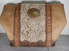 Justin Boot Barn Concealed Carry Lace Inlay Brown/Tan Tote Bag Purse
