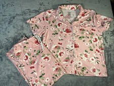 Flora Nikrooz Pink Floral Women  s XL 18-20 PJ Pajama Set Short Sleeve Knit