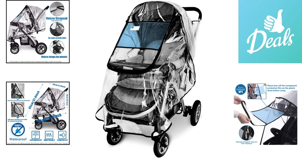 Cubierta de lluvia impermeable para cochecito con ventilación y ventana de fácil acceso Foto 2 de 4