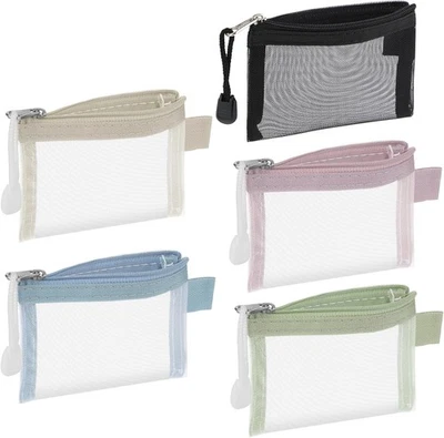 5 Pack Mini Zipper Mesh Bags 3 X 4.5 Inch Nylon Makeup Organizer Portable Travel - Picture 1 of 2