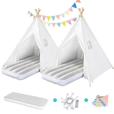 2 Pack Teepee Tent for Kids with Inflatable Airbed, Light, Indoor Toddler Sle...
