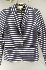 MICHAEL Michael Kors Womens 6 Navy White Striped Blazer Gold MK Button Nautical