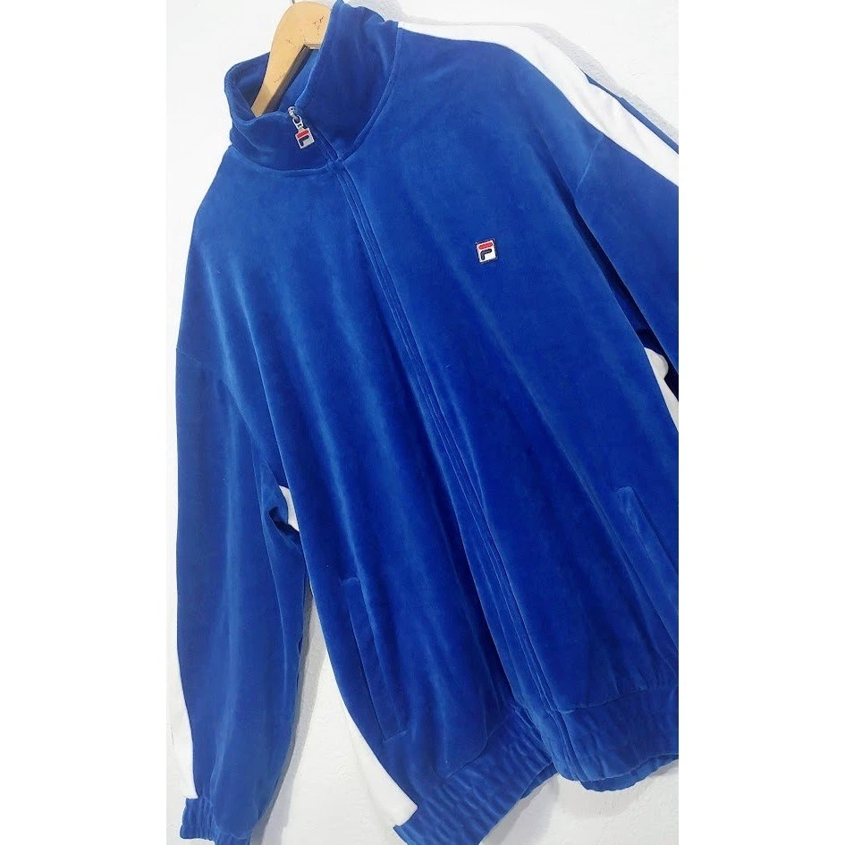 Chaqueta deportiva deportiva Fila Velour con cremallera azul blanco talla (XL) Foto 3 de 4
