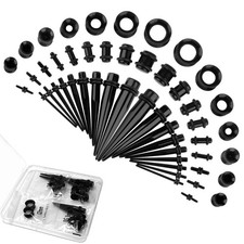 50 Pcs Ear Stretching Kit, Acrylic Gauges for Ears Mixed Sizes, Black