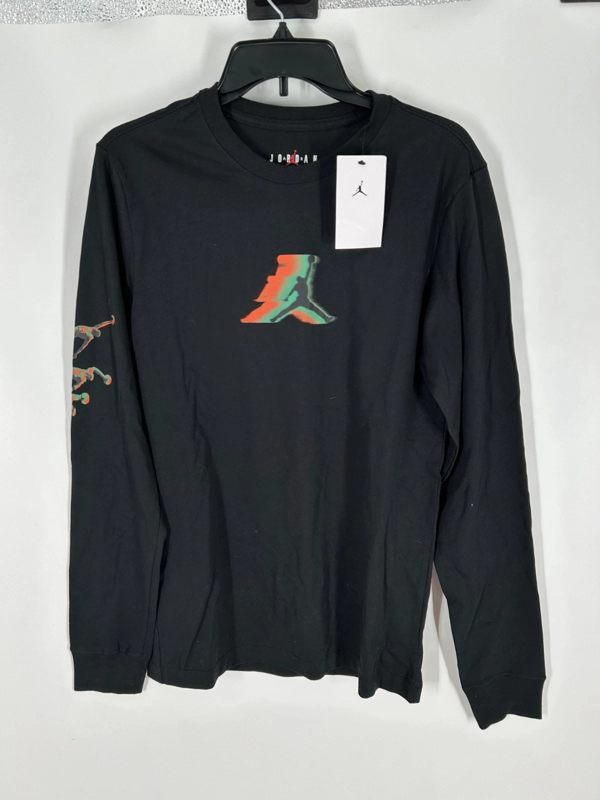 Air Jordan T Shirt Mens Small Black Long Sleeve Jumpman Graphic Cotton Crew Neck