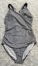 Kona Sol Nautical Beach Resort Macrame One Piece Swimsuit Striped Navy White XL
