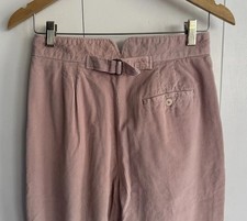 1980  s Vintage Pink Corduroy Pants Hi-Rise Back Buckle Tapered Leg Pleated
