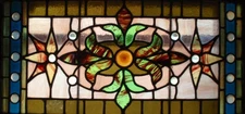 Antique Bowed Stained Glass Transom Window with Jewels and Gems 31 x 17 inches