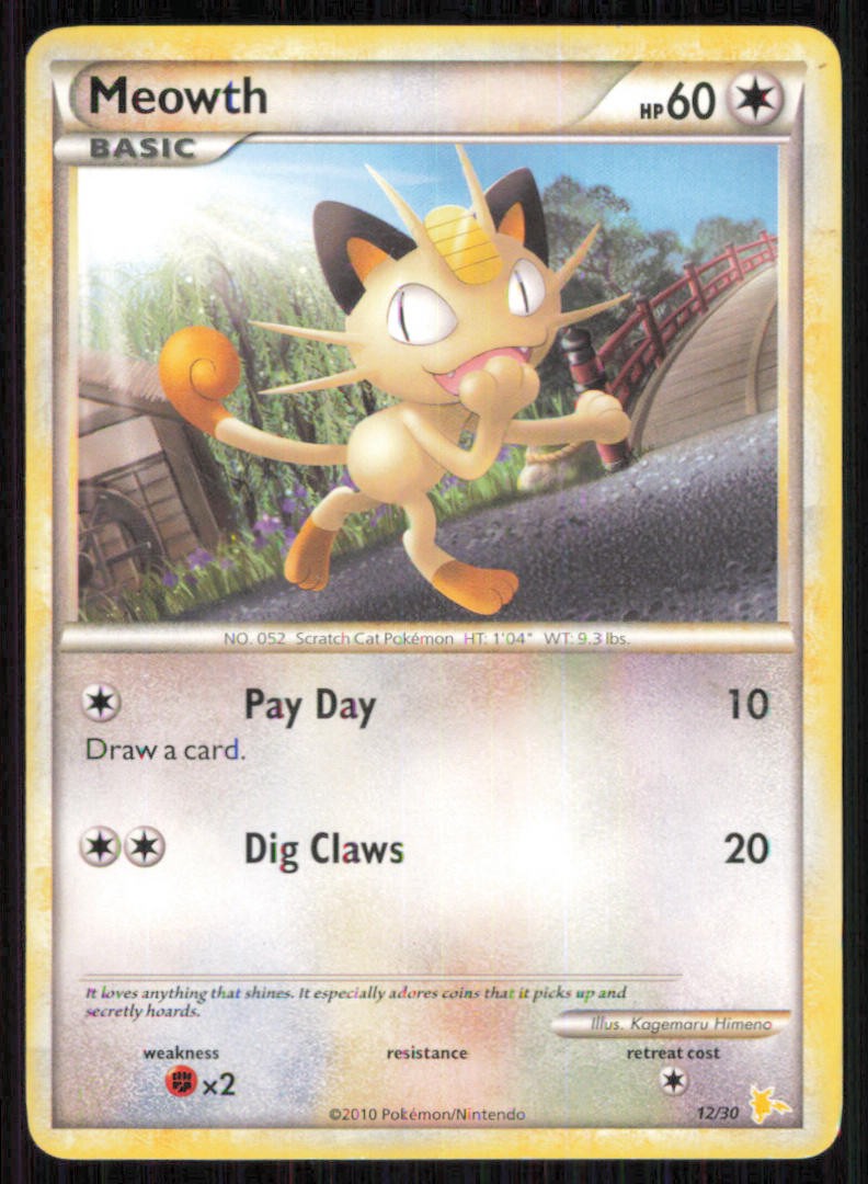 Meowth (#12) 12/30 Common HGSS Trainer Kit: Gyarados & Raichu Pokemon LP