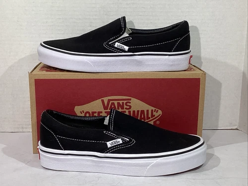 Sneakers Vans uomo taglia 5 EU 36 5 nero bianco tela classiche slip on AJ 1198
