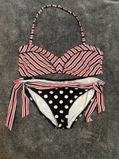 Cole of California Women  s 2-Piece Stripe Bandeau Halter Bikini Lined XL