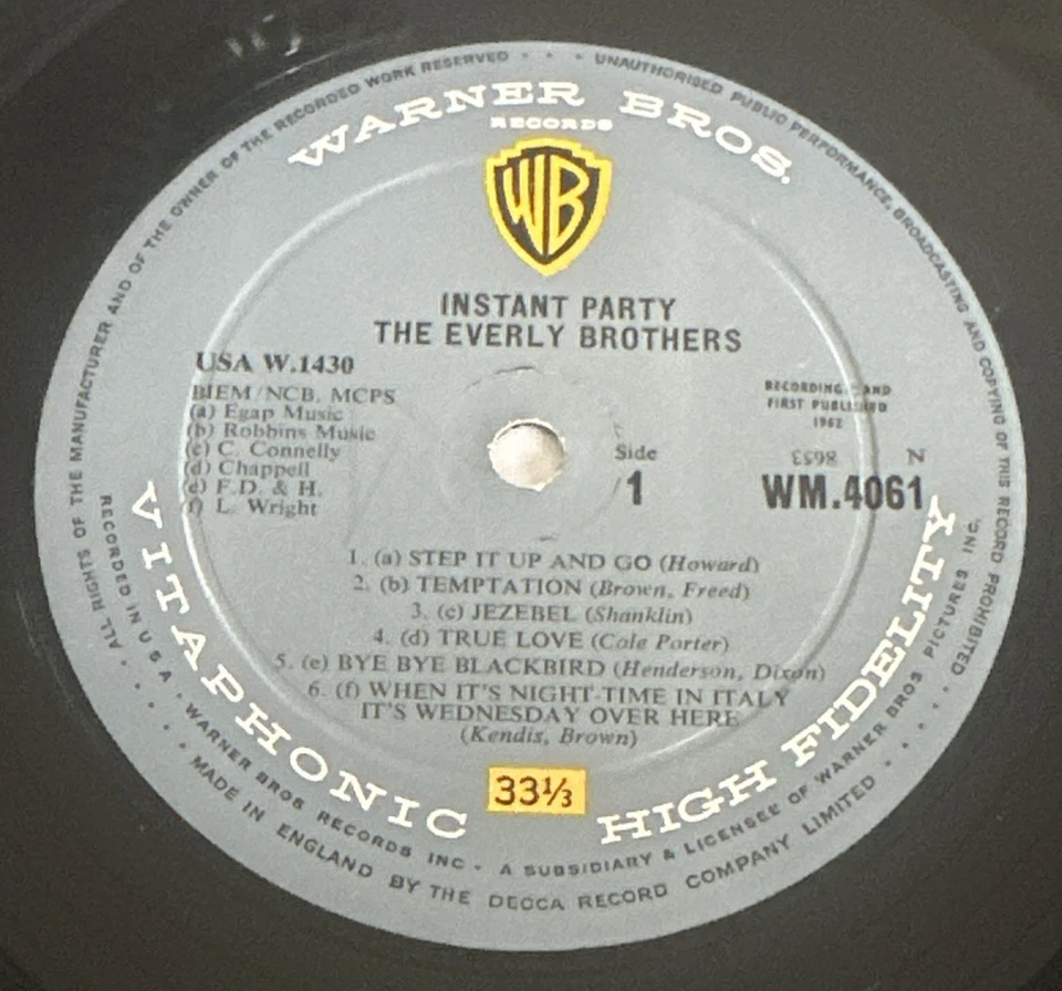 THE EVERLY BROTHERS ~ INSTANT PARTY ~ 1962 MONO  VINYL ALBUM VG+ / VG+ - Image 4 of 4
