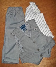 Boys 4-Piece Suit Size 2T gray White striped Button Vest pants shirt tie wedding