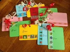 Lot 10 Handcrafted Christmas Gift Labels with Ribbon 2.5 x 3.5 Inches New Holida
