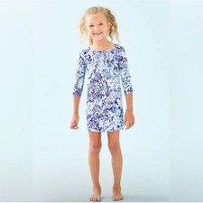 Lilly Pulitzer Girls Paisley 3/4 Sleeve Blue Pencil Dress Rayon Blend XL 12-14