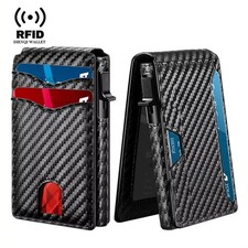 Men's Slim PopUp Bifold Carbon Fiber Wallet, RFID Blocking, Money Clip, Men Gift