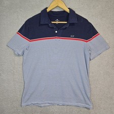 Vineyard Vines Polo Shirt Mens Medium Short Sleeve Blue Stripes Lightweight