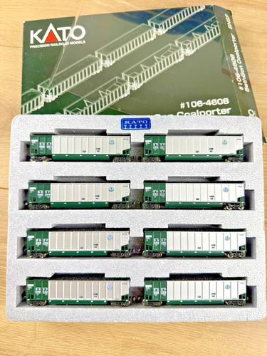 Juego de 8 autos KATO Bethgon Coalporter BNSF (verde oscuro) 106-4608 nuevo en caja | Condition: New