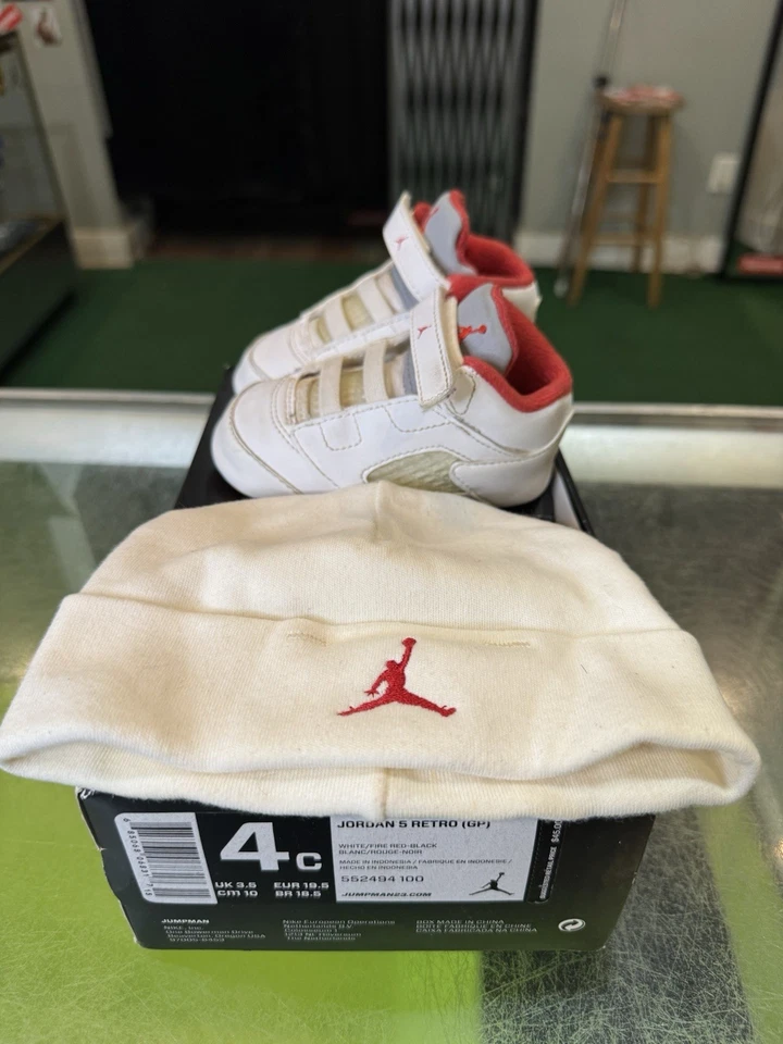 Nike Air Jordan 5 Retro Cuna Botín Rojo Fuego (TD) 2013 552494-100 Bebé Talla 4C Foto 2 de 4