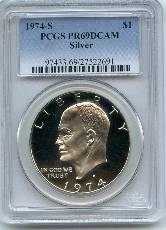 PCGS Certified PR 69 Graded 1974 Eisenhower Dollars (1971-1978