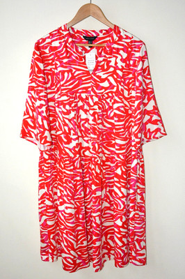 EX NEW LOOK ROT + CREME ANIMAL PRINT KRAGEN V-AUSSCHNITT KURZES HÄNGERKLEID GRÖSSE 8-16