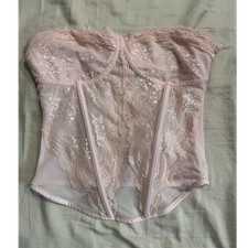 I.AM.GIA Pink Strapless Lace Mesh Boned Underwired Corset Bustier Top M