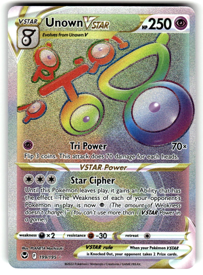 Unown VSTAR 199/195 Rainbow Rare Silver Tempest Near Mint