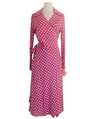Vintage MAURICE for Saks Fifth Ave Fuchsia Geometric 70 s Wrap Dress~NWT~SZ Med