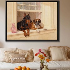 Framed Doberman Pinscher Oil Painting Canvas Print for Living Room Decor