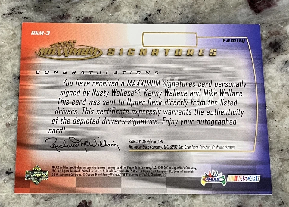 2000 Upper Deck Maxximum Family Signatures Rusty Wallace Mike & Kenny autograph - Image 2 of 2