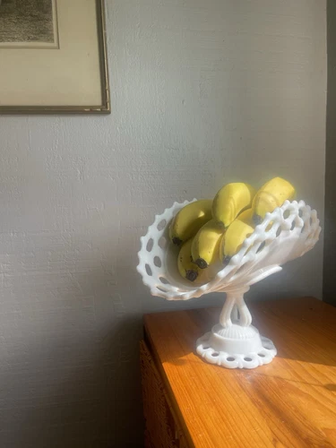 Antique Vintage Westmoreland Glass Doric White Milk Glass Banana Pedestal Stand