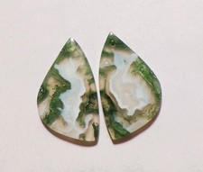 45.70 Cts Natural Moss Agate Drilled Cabochon Match Pair Gemstone 37X21MM 21