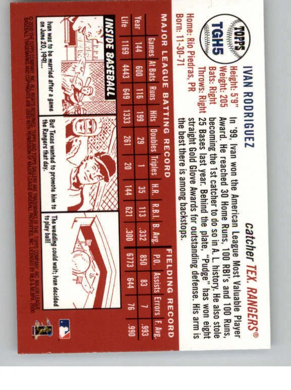 2000 Topps Gallery Heritage #TGH5 Ivan Rodriguez (ref 139863) - Image 2 of 2