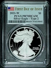 2021 W Type 2 American Silver Eagle PCGS PR70 DCAM FDOI Landing Eagle
