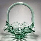 Fenton Glass Light Green Aqua Basket Ruffled 6.75" Tall