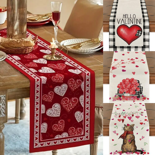 1PC Cotton Linen Table Runner Flag Valentine's Day Party Tablecloth Table Cover - Afbeelding 1 van 51
