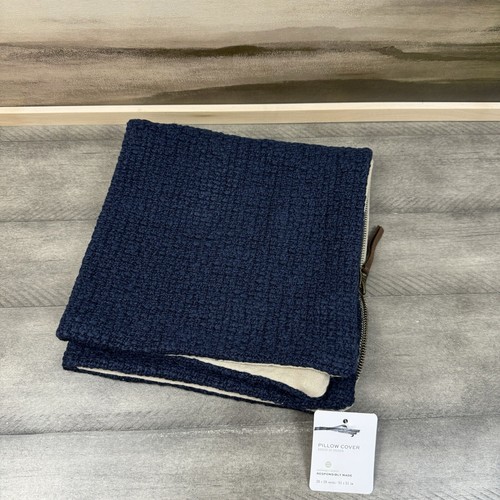 Pottery Barn Textured Solid Slub Pillow Cover 20”x20” Cobalt Dark Blue