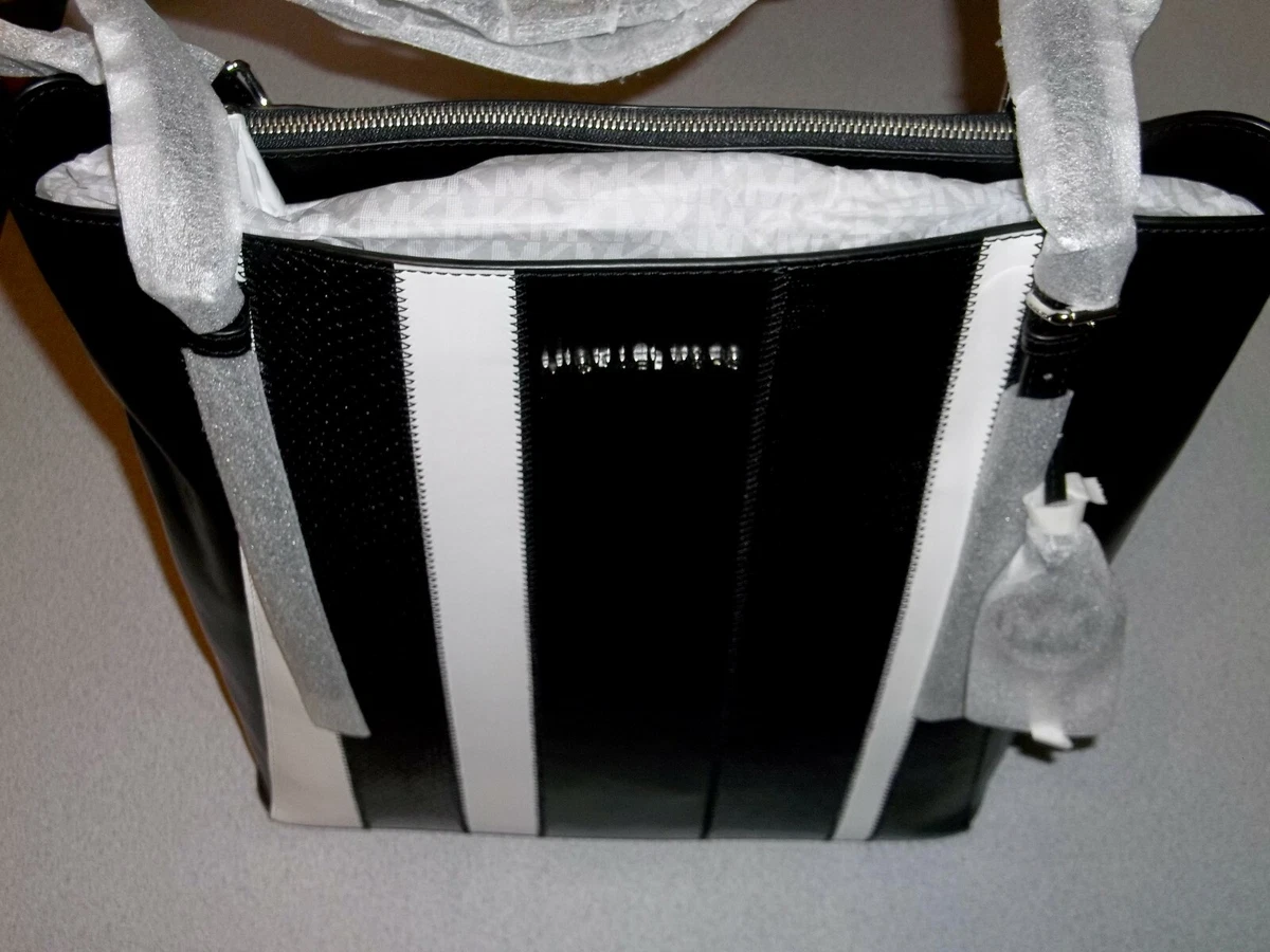 Afslut tortur Læs Michael Kors Large Megan Black / Optic White Leather Tote Bag Purse ~ NWT |  eBay